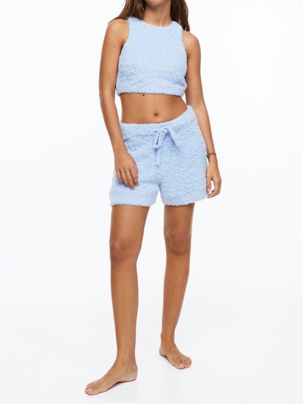 H&M Pastel Blue Fuzzy Knit Tank and Shorts Set